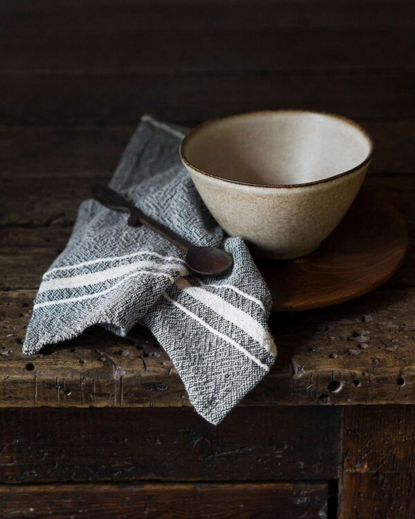 Contemporary Napkin with Variegated Stripes, Charcoal, view 3