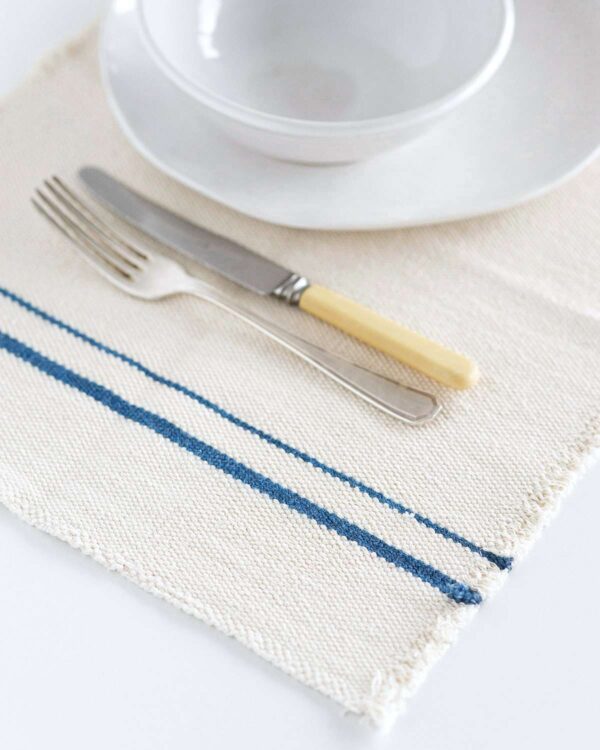 Country Placemat With Stripes On Ends, Denim