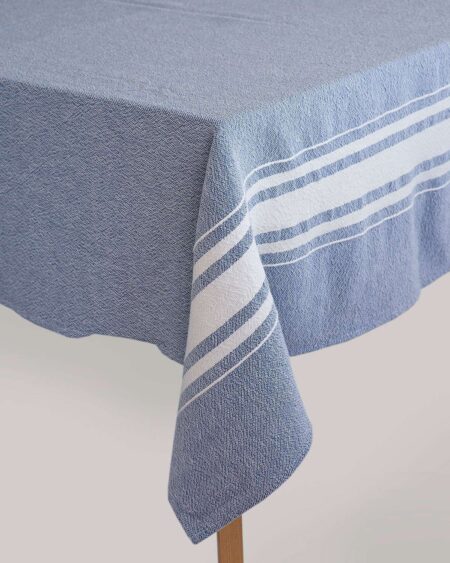 Contemporary Table Cloth With Variegated Stripes (Indigo)