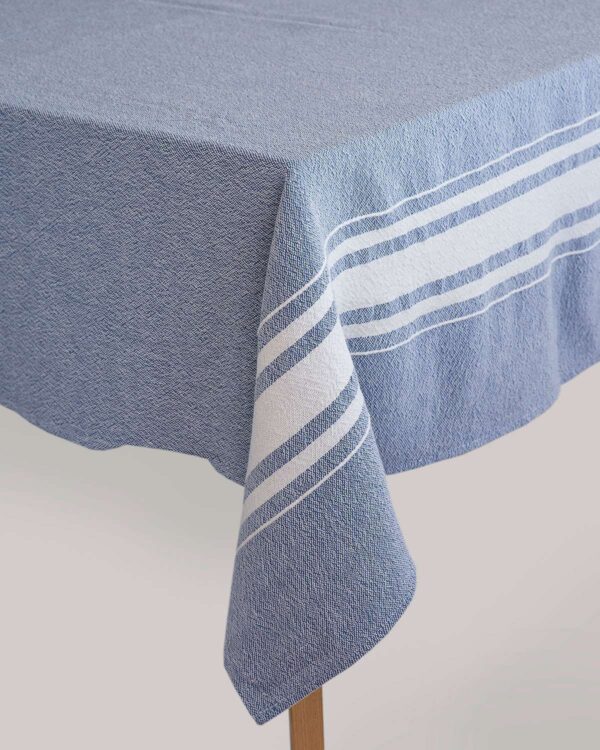 Contemporary Table Cloth With Variegated Stripes, Indigo, 2, 1.4