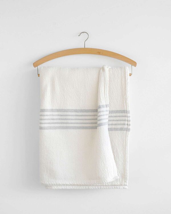 Country Table Cloth With Stripes On Ends, Grey, 2, 1.4