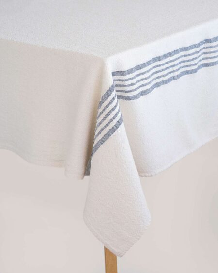 Country Table Cloth With Stripes On Ends (Denim)