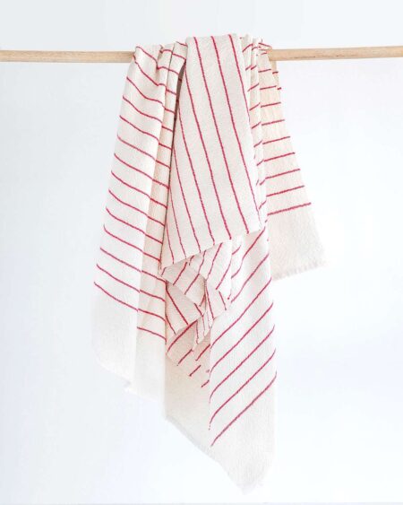 Large Country Towel With Pinstripes (Red)
