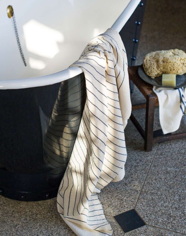 Large Country Towel With Pinstripes, Navy, view 2