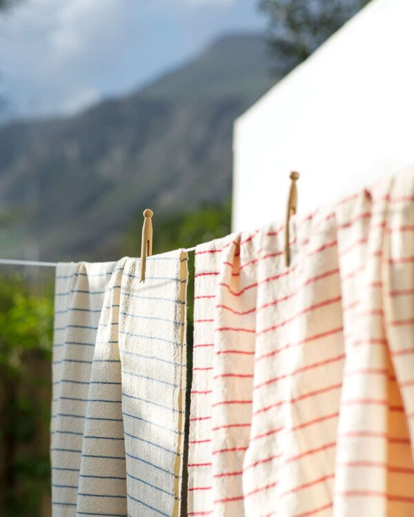 Large Country Towel With Pinstripes, Red, view 3