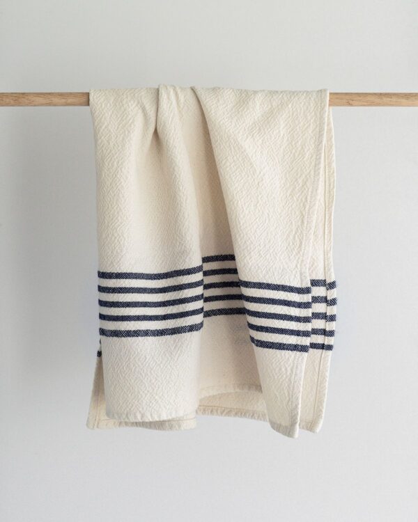 Medium Country Towel With Stripes On Ends, Navy